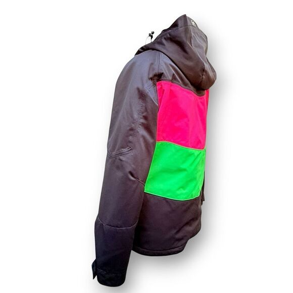 Obermeyer Ski Jacket Women's 10 Black Neon Pink & Green Full Zip Hooded Coat - Picture 7 of 15